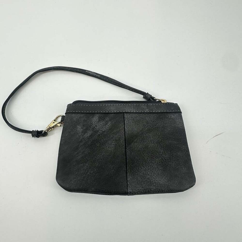 Black Rivet Wilsons Leather Gray Pebbled Faux Leather Wristlet Wallet Clutch